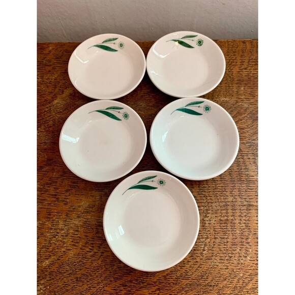 5X Set Homer Laughlin USA Green Field Condiment/Dipping Bowls VTG Caribe Mcnicol - Picture 2 of 10